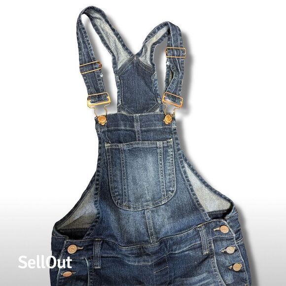 lei Juniors XS Blue Denim Overalls Whiskered Casual - Picture 4 of 7